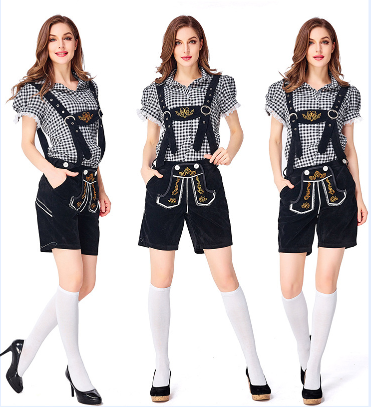 Womens Oktoberfest Outfit Embroidered Blouse with Lederhosen Shorts